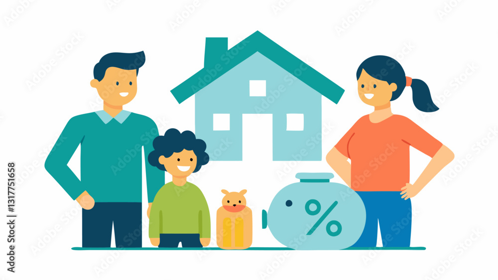 Poster if interest rates go up an illustration showing a family budgeting at home with a visual of a rising