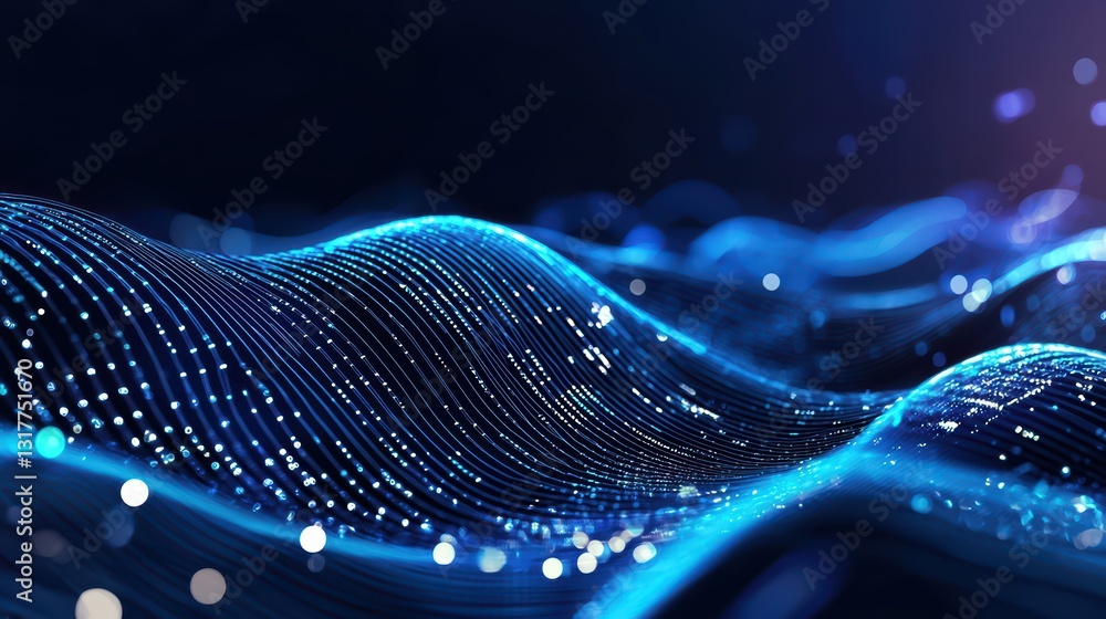 Poster abstract futuristic waves of data in motion representing business flow and connectivity