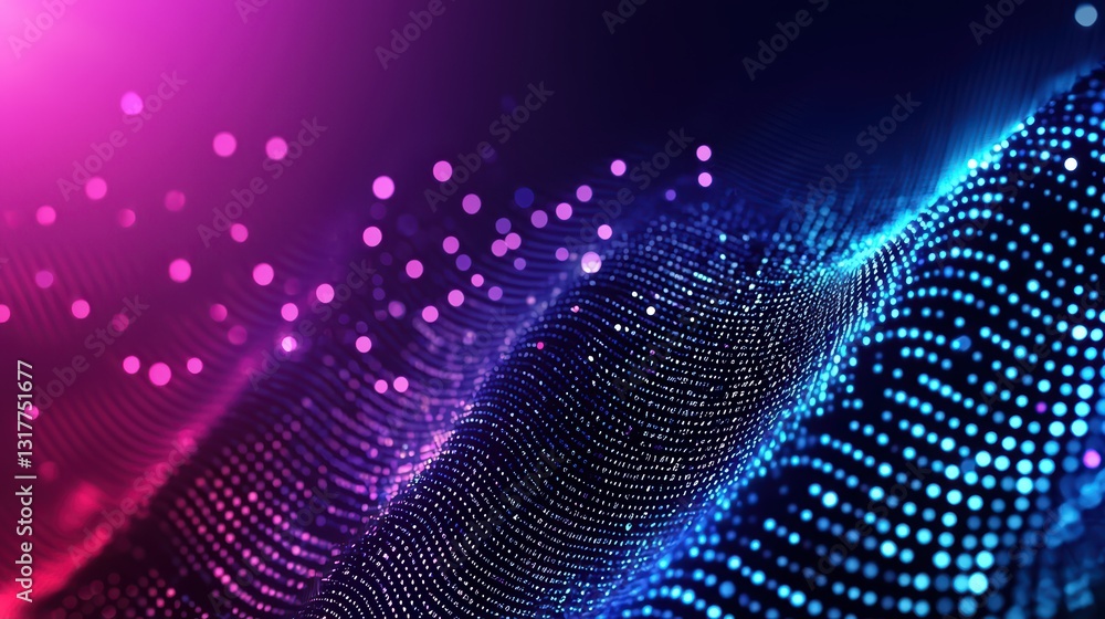Poster futuristic abstract waves flowing with vibrant colors and data patterns in digital space