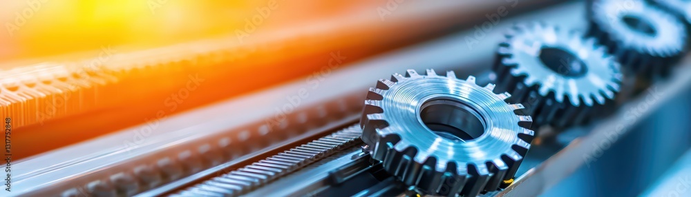 Poster close-up of automated production line gears in operation, showcasing industrial precision and techno