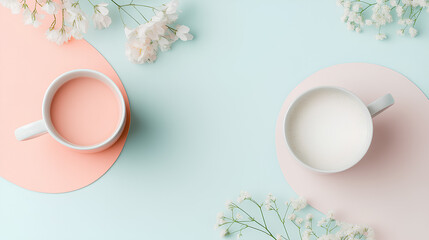 Elegant arrangement of pastel-colored plates and bowls in a minimalist style