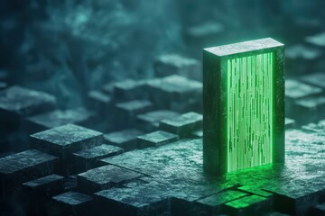 Digital Security Concept with Abstract Green Fingerprint in Cyber Law Environment