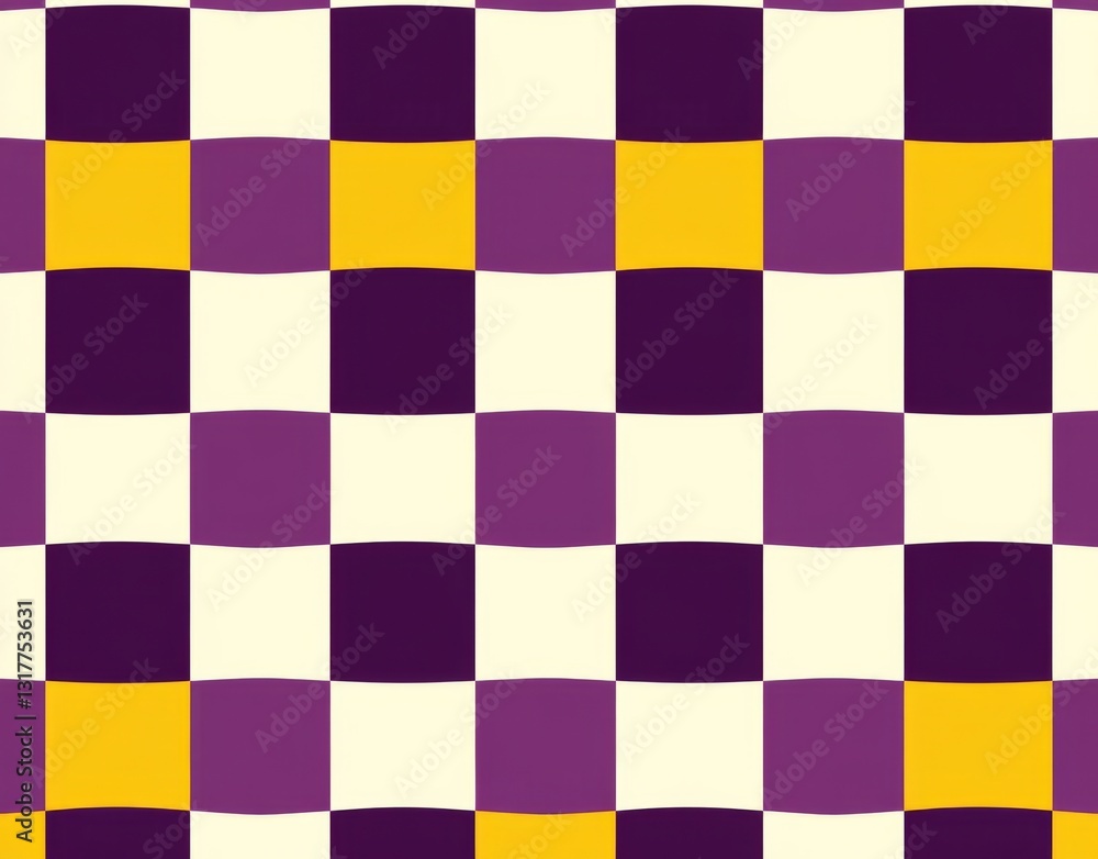 Poster purple and yellow checkered pattern with large squares.