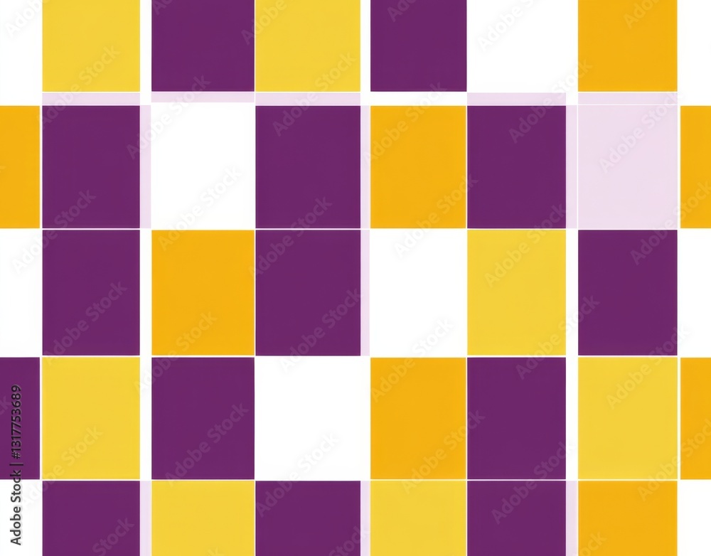 Poster purple and yellow checkered pattern with large squares.