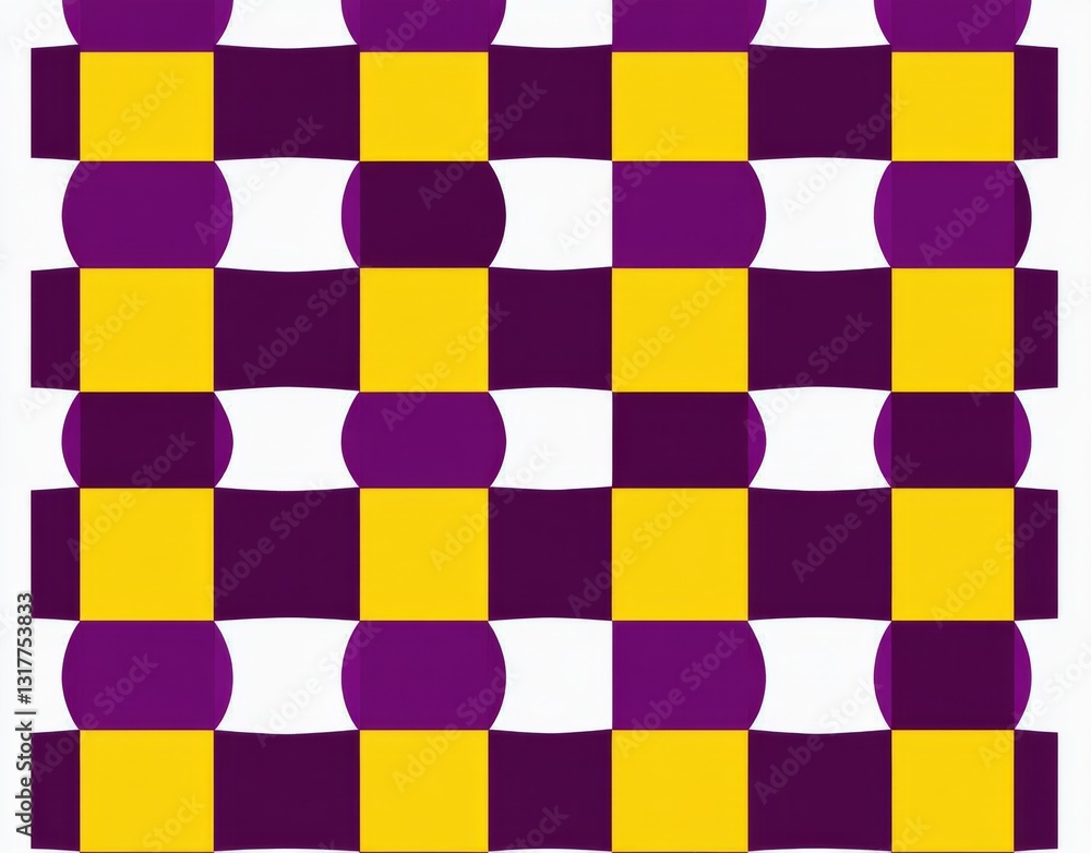 Poster purple and yellow checkered pattern with large squares.