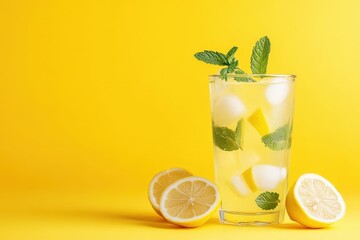 A refreshing glass of lemonade with mint and lemon slices