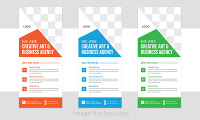 Roll up banner design template, vertical, abstract background, pull up design, modern x-banner, rectangle size.