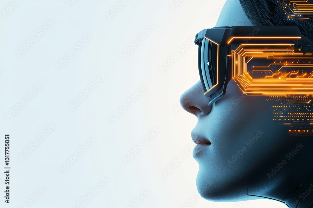 Poster futuristic humanoid with glowing circuits and digital elements in ai technology setting