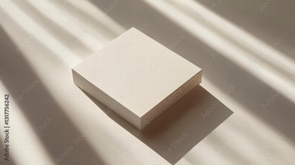 Poster product display shadow play: a minimalist composition featuring a blank box with strong shadows, des
