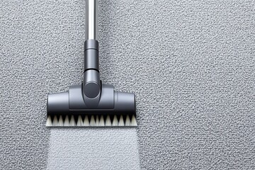 Vacuum cleaner head cleaning gray carpet, revealing a cleaner area beneath.