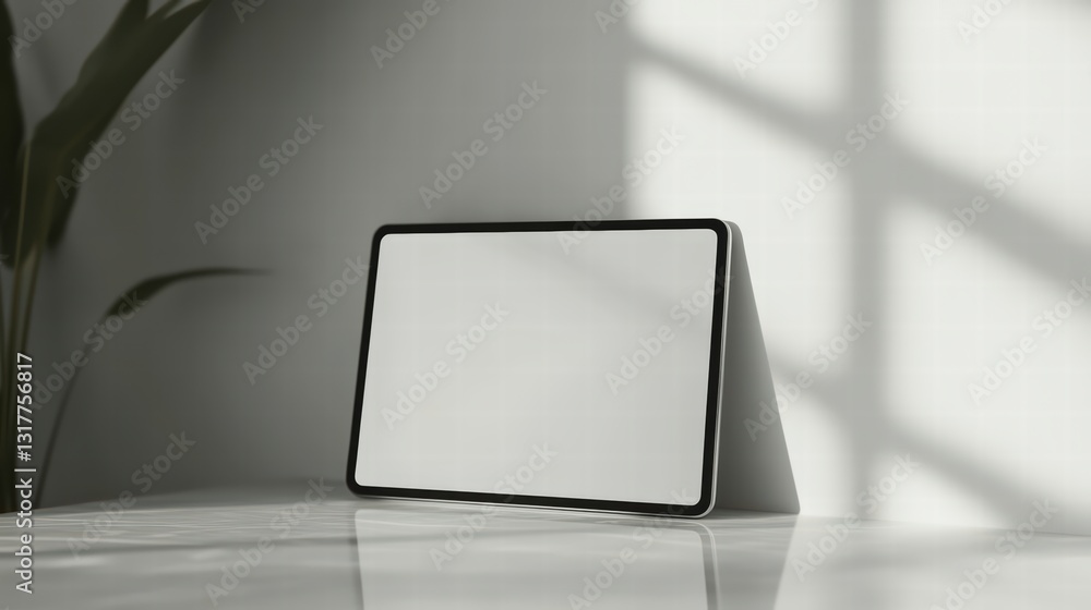 Aufkleber minimalistic digital display: a sleek, modern digital display stands on a textured surface, with sof