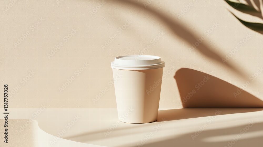 Poster coffee cup on a elegant surface: a single, simple coffee cup is placed on a elegant surface in a war