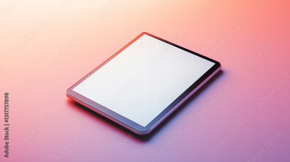 Poster digital interface: an interactive tablet showcases an interface, illuminated by a soft, radiant glow