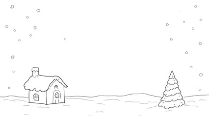 christmas a4 coloring page, cute winter scene