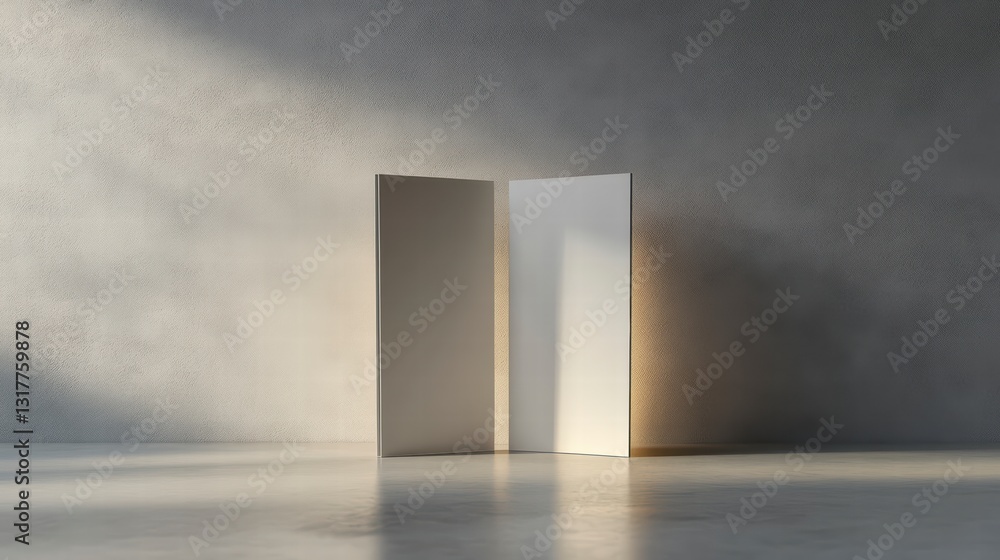 Poster abstract geometric display: a minimal composition featuring two rectangular panels in a clean, moder