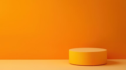 Top View of a Bright Orange Cylindrical Podium Against a Solid Orange Background