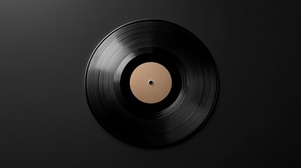 Fototapeta premium Vinyl Record in the Spotlight: A sleek, circular black vinyl record with a simple label rests against a contrasting background. The image is a stylish representation of music history.