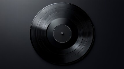 Vinyl Record: A close-up of a classic vinyl record with concentric grooves, perfectly centered against a dark background, creating a sense of nostalgia and appreciation for music history.
