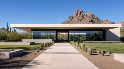 Obraz premium A Modern Architectural Marvel Desert Oasis Residence Showcasing Minimalist Design and Breathtaking