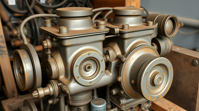 old inline German 4 cylinder combustion gasoline engine with dismounted air intake