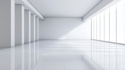 Obraz premium An Architectural Visualization of a Pristine, Minimalist White Space Featuring a Sleek, Polished