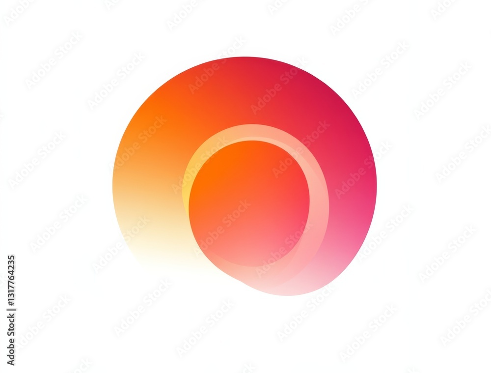 Poster abstract geometric design featuring an orange gradient circle with two inner circles in red, orange,