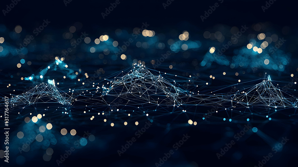 Poster Abstract Digital Network Representing Data Connection And Cyber Technology Against Dark Blue Background