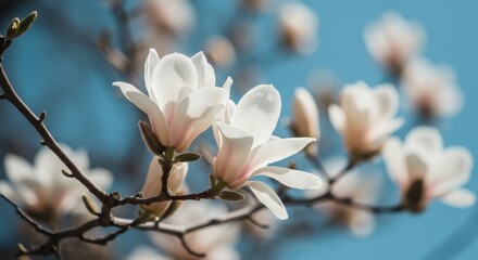 Blossoming Magnolias Against a Blue Sky
