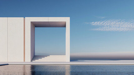 Minimalist Architectural Design A Serene Oasis of White Concrete, Reflecting Pool, and Expansive