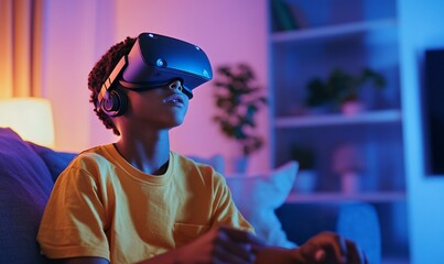 Child immersed in virtual reality experience