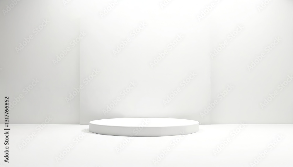 Poster empty white studio room with podium. product display design. clean minimalist style 3d render for sh