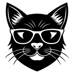 Fototapeta premium a cool cat with eyeglasses. The cat is drawn in black and white, vector illustration