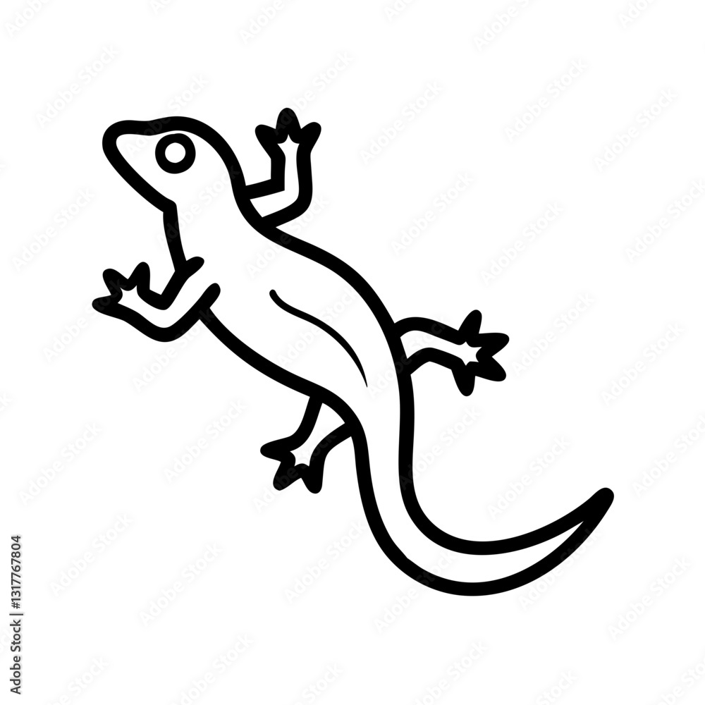 Poster a simple black and white vector icon illustration of a gecko on a isolated background, perfect for a