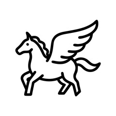 Fototapeta premium a black line drawing of a pegasus with outstretched wings, showcasing its mythical beauty, vector icon illustration