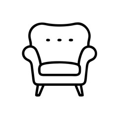 an outlined illustration of a comfortable armchair, representing a simple style of relaxation and home living, vector icon illustration