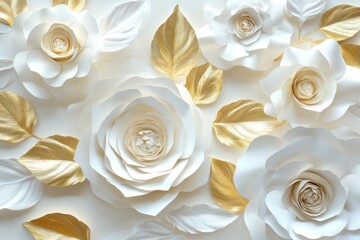 White and gold paper roses, wedding decor, closeup