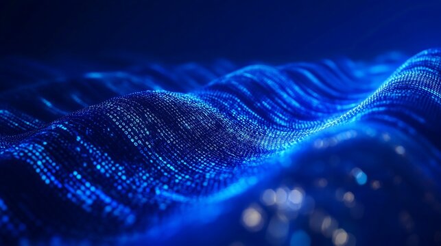 Abstract Digital Waveform Binary Code Data Flow Visualization Deep Blue Technology Background