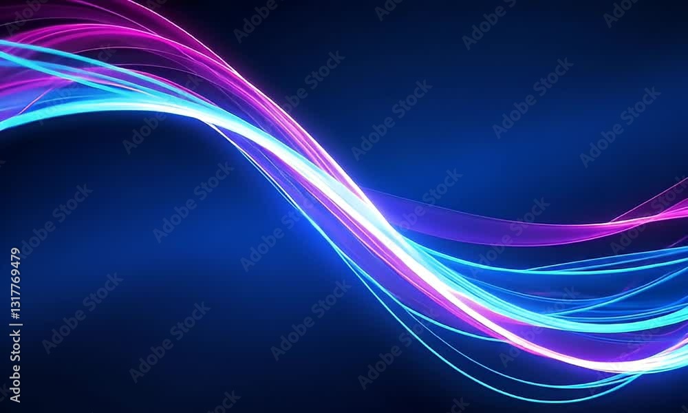 Poster abstract glowing wavy lines on dark blue background with digital light effects for modern technology
