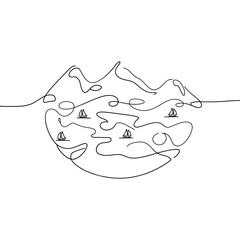 Abstract Continuous Line Drawing of Iceberg with Sailboats Floating on Water Surface