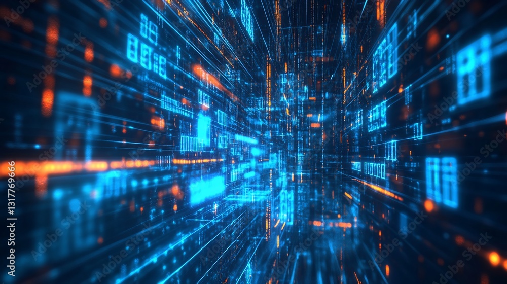 Poster abstract digital data stream tunnel visualization futuristic technology background