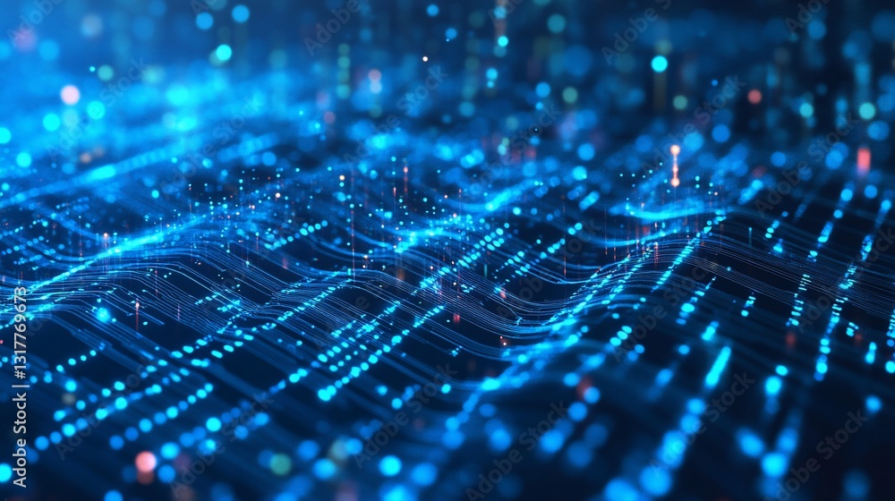 Aufkleber abstract digital waveform: blue data stream visualization, futuristic technology background