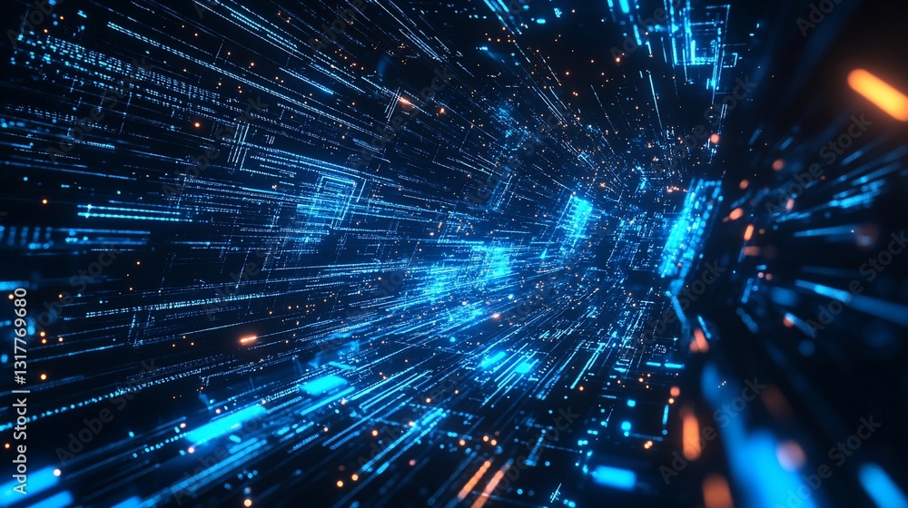 Aufkleber abstract digital tunnel of data streams: futuristic cyberspace visualization
