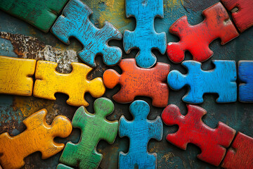Fototapeta premium circular arrangement of colorful puzzle human shaped pieces symbolizing connection