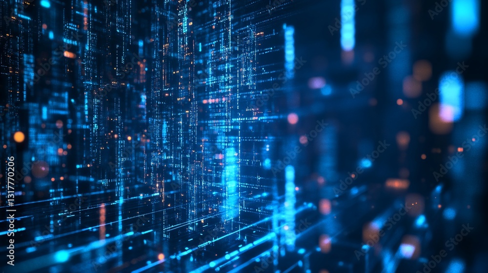 Aufkleber abstract digital data stream visualization: futuristic blue and orange code matrix