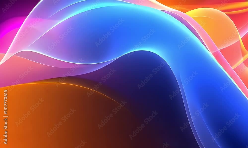 Poster abstract wavy gradient background with flowing curves in orange pink and blue colors creates a dynam