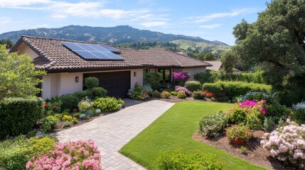 Beautiful home with lush landscaping and mountain views