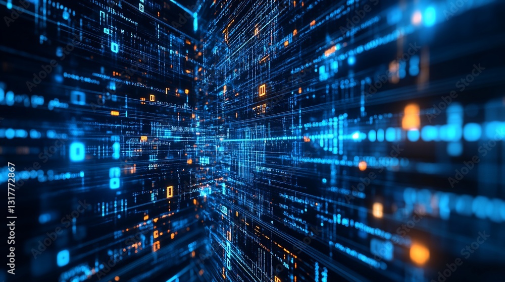 Poster digital data stream abstract background: futuristic technology and cyberspace concept