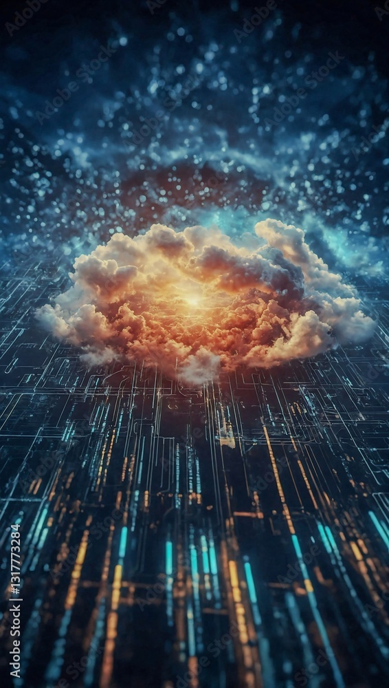 Poster abstract digital cloud computing concept.