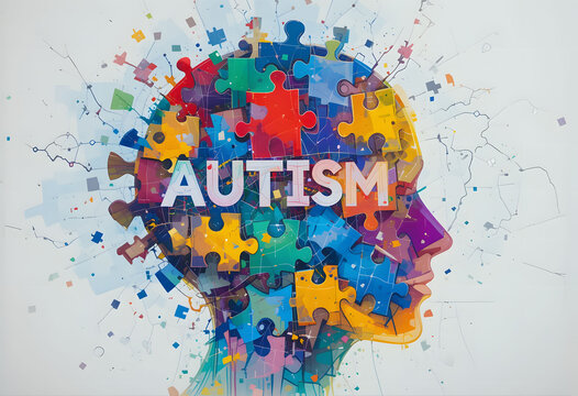 World autism awareness day concept with dynamic puzzle piece head design