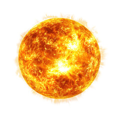 Large, glowing orange sun in the center of on transparent background